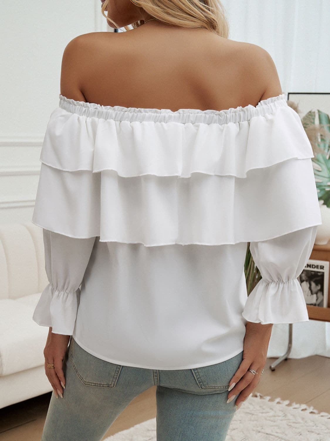 Off-Shoulder Flounce Sleeve Blouse.