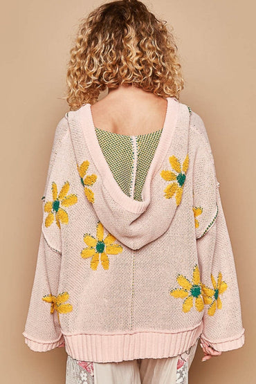 Floral hooded high-low sweater with stylish design