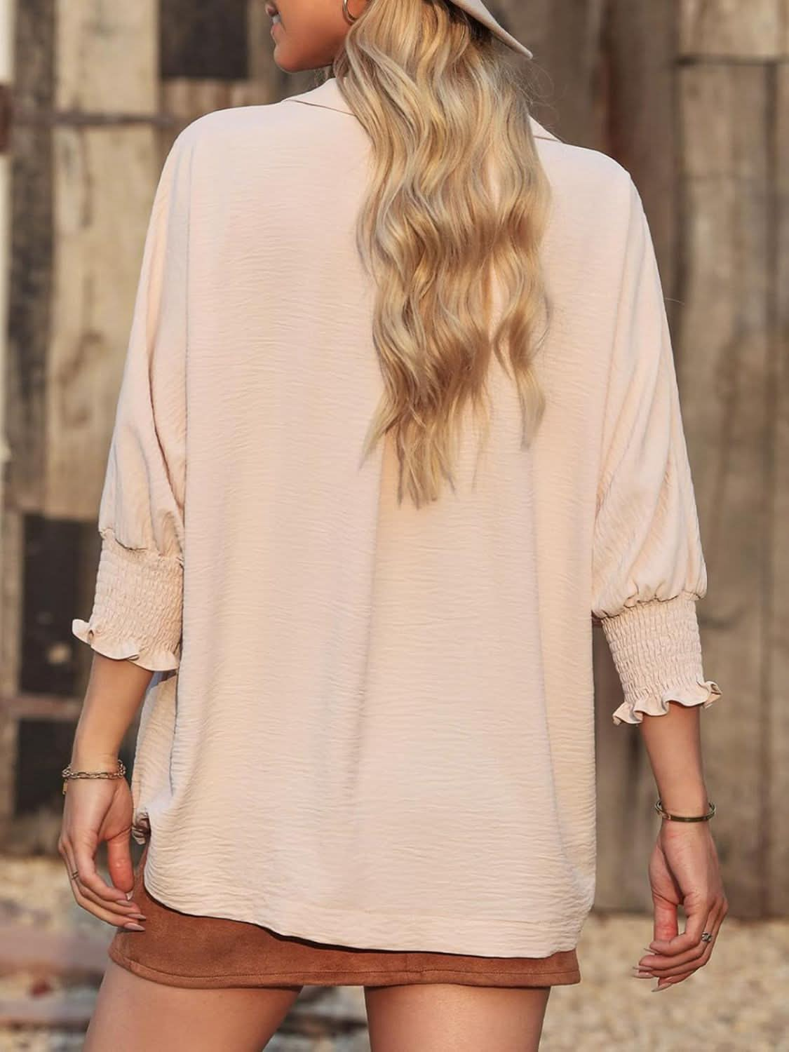 Elegant Johnny Collar Three-Quarter Sleeve Blouse