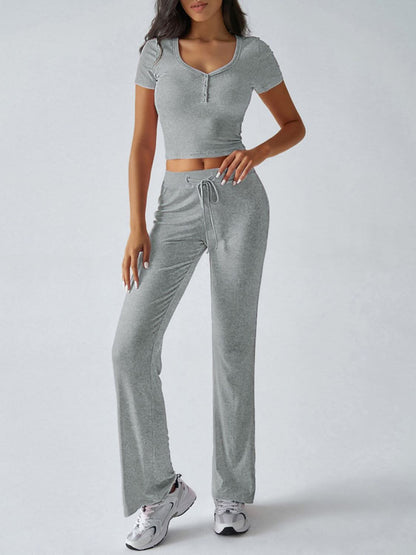 Chic Two-Piece Short Sleeve Top and Drawstring Pants Set