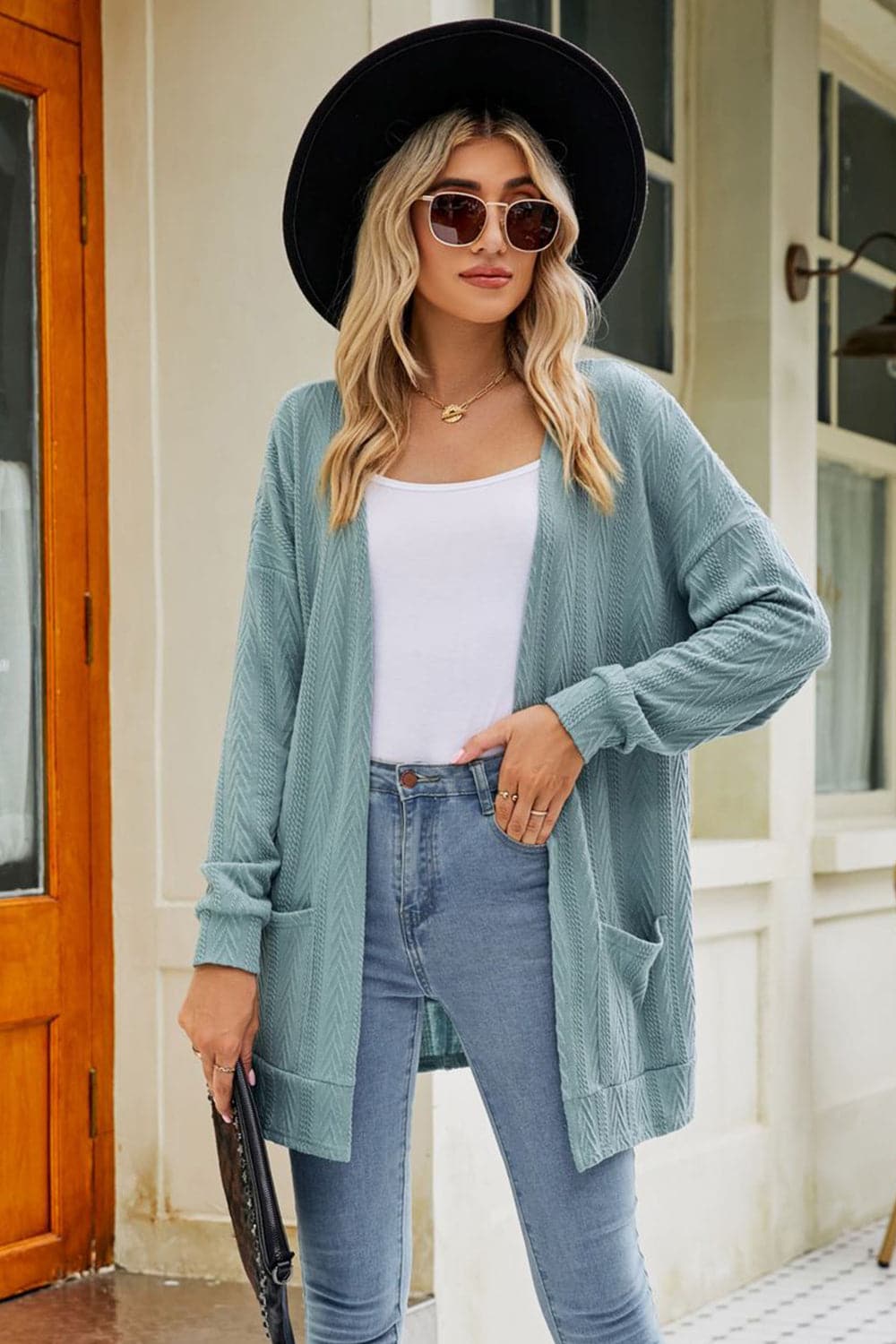 Long Sleeve Pocketed Cardigan.