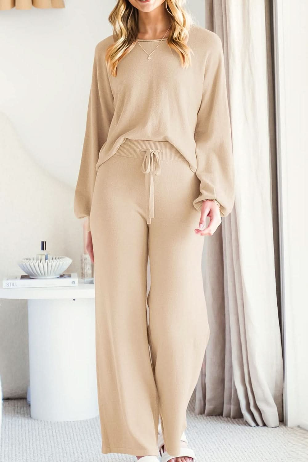 Sleek Basic Two-Piece Long Sleeve Top and Pants Set