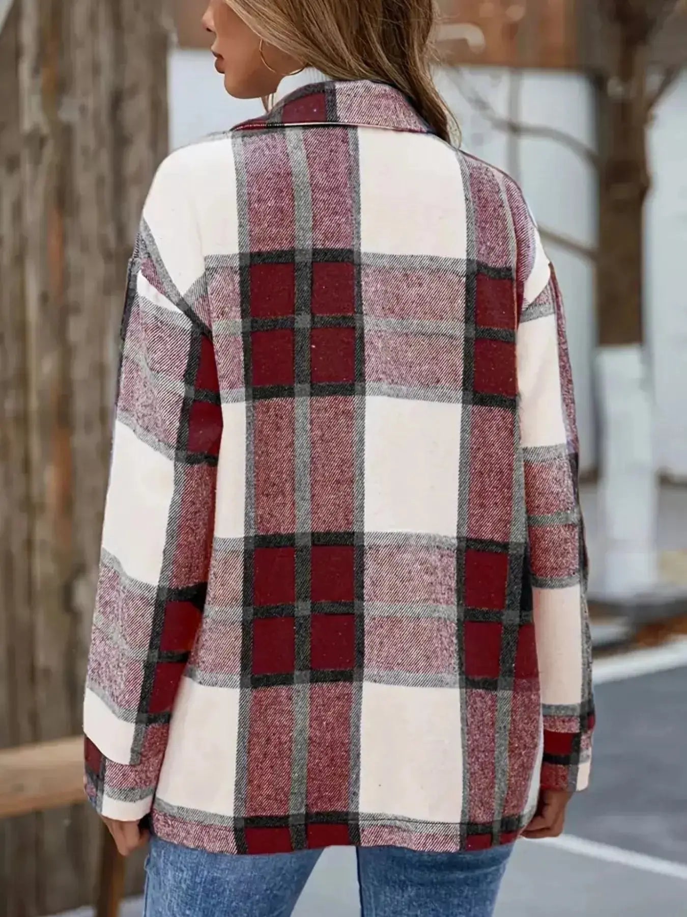 Plaid Button-Up Long Sleeve Shacket Simply Love