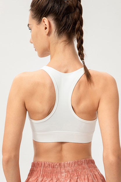 Zip-Up Round Neck Sports Bra.