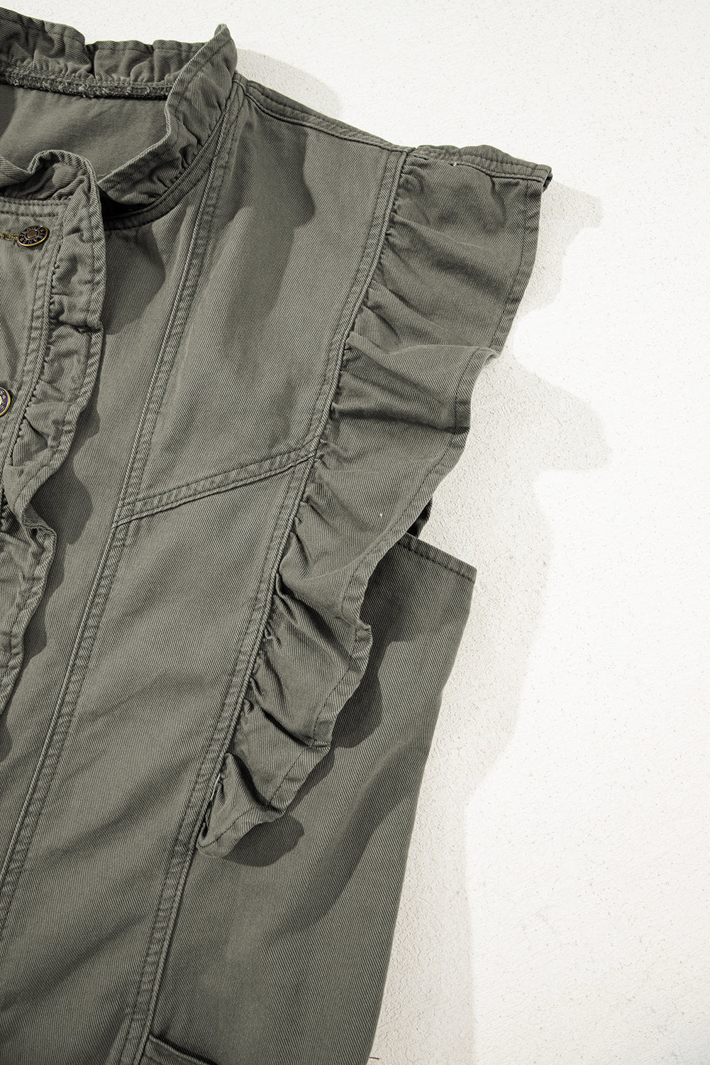 Green Bay Ruffled Patchwork Denim Jacket Vest For Women
