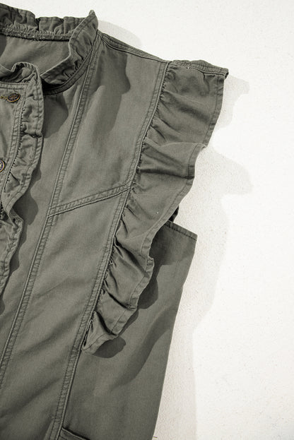 Green Bay Ruffled Patchwork Denim Jacket Vest For Women
