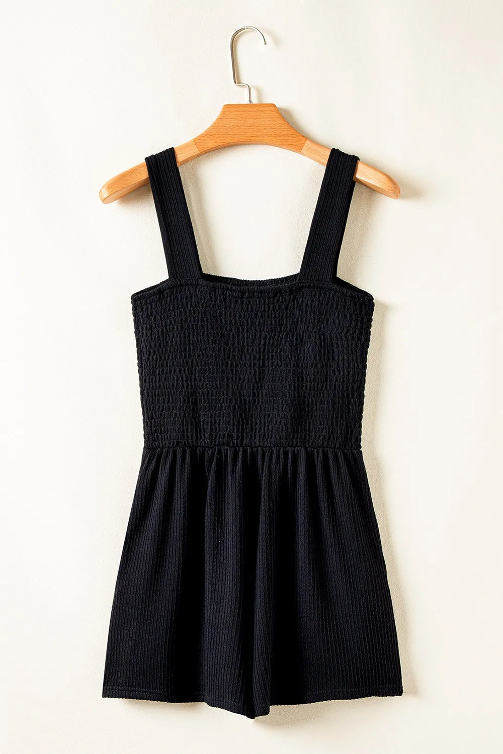 Smocked Bust Textured Knit Sleeveless Romper