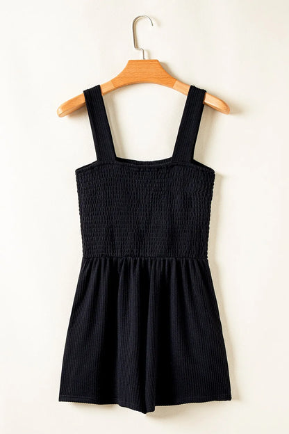 Smocked Bust Textured Knit Sleeveless Romper