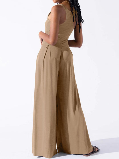 Square Neck Wide Strap Jumpsuit.