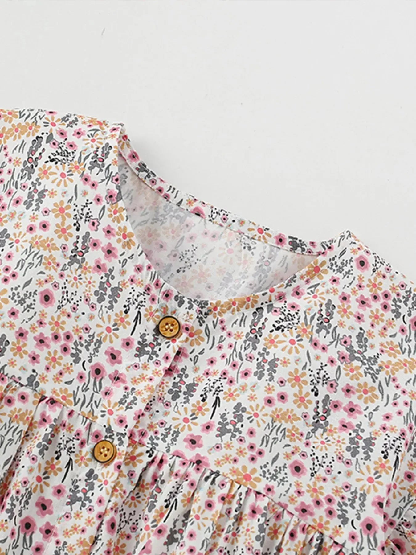 Children's Floral Print Button-Front Ruffle Sleeve Dress Simply Love