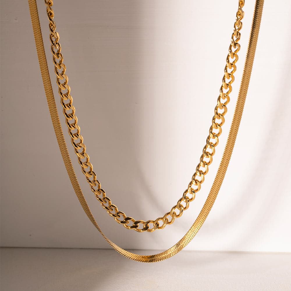 18K Gold-Plated Double Layered Necklace.