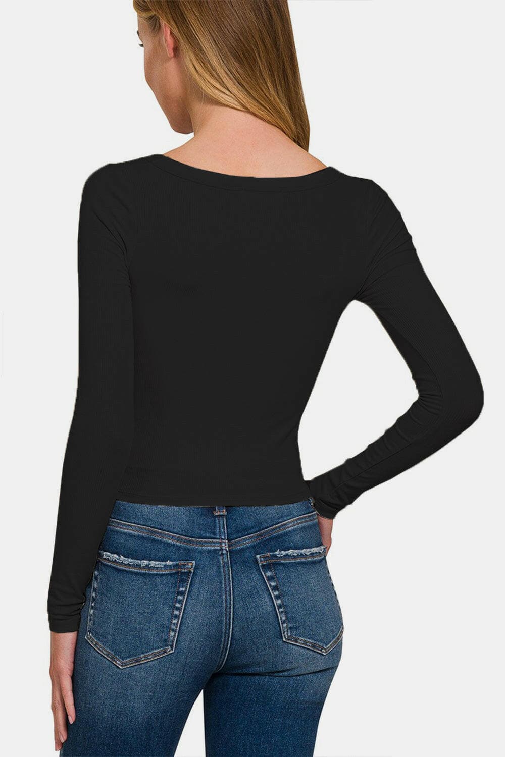 Zenana Scoop Neck Long Sleeve T-Shirt.