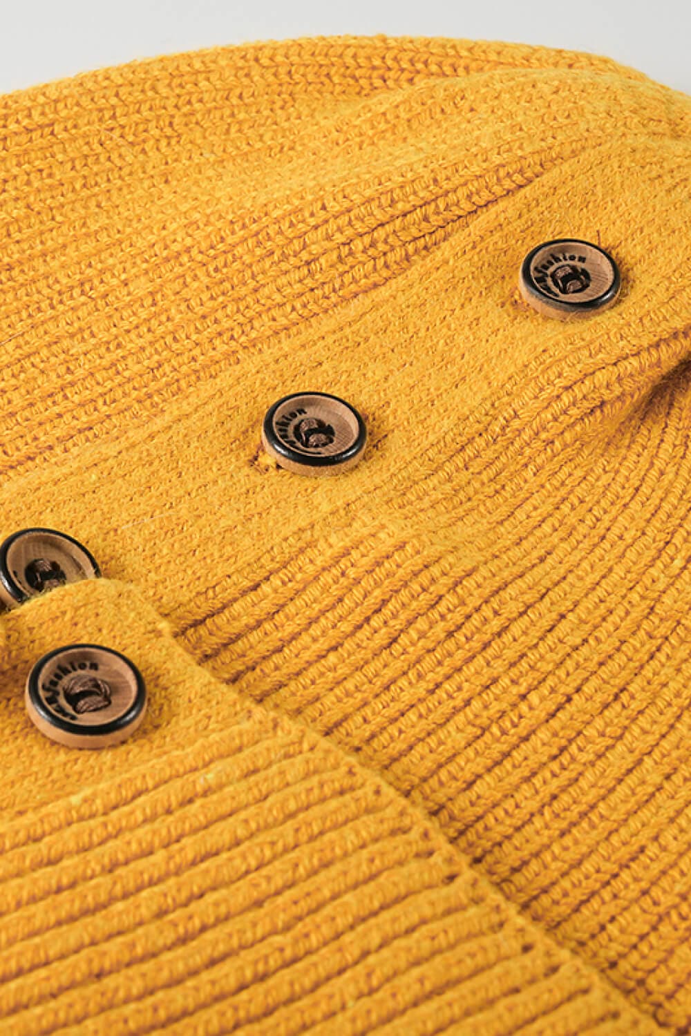 Button Detail Rib-Knit Cuff Beanie.