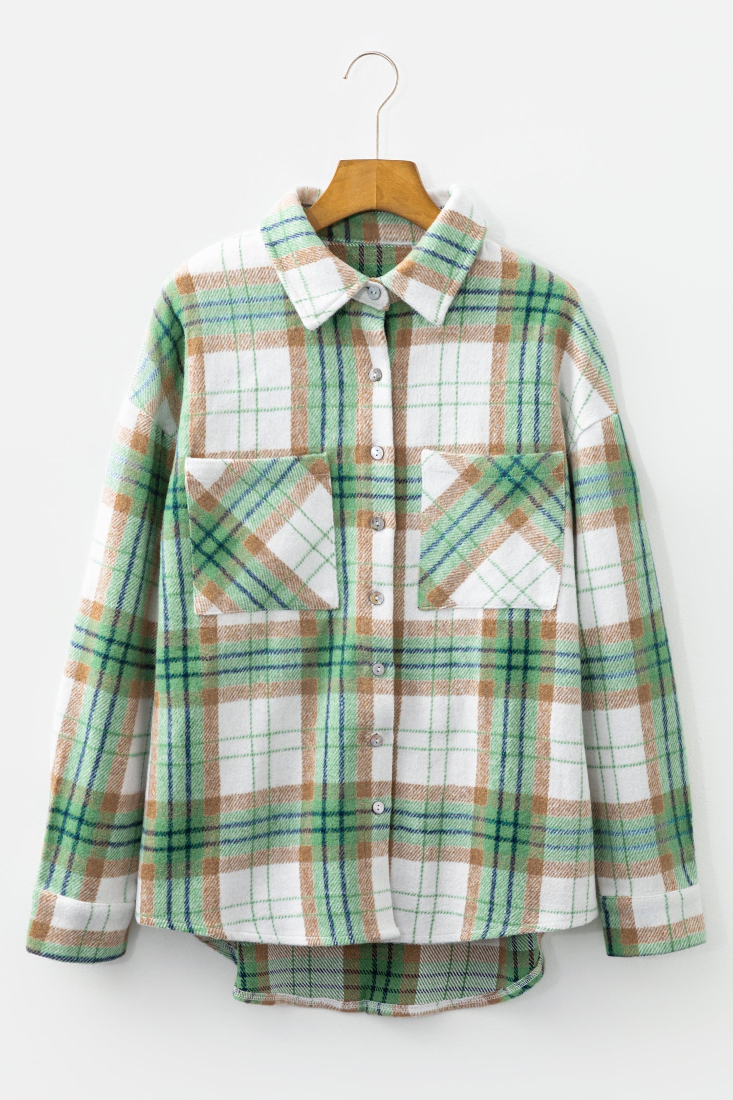 Khaki Christmas Plaid Flannel Shacket Casual Outerwear Dear-Lover Dropshipping