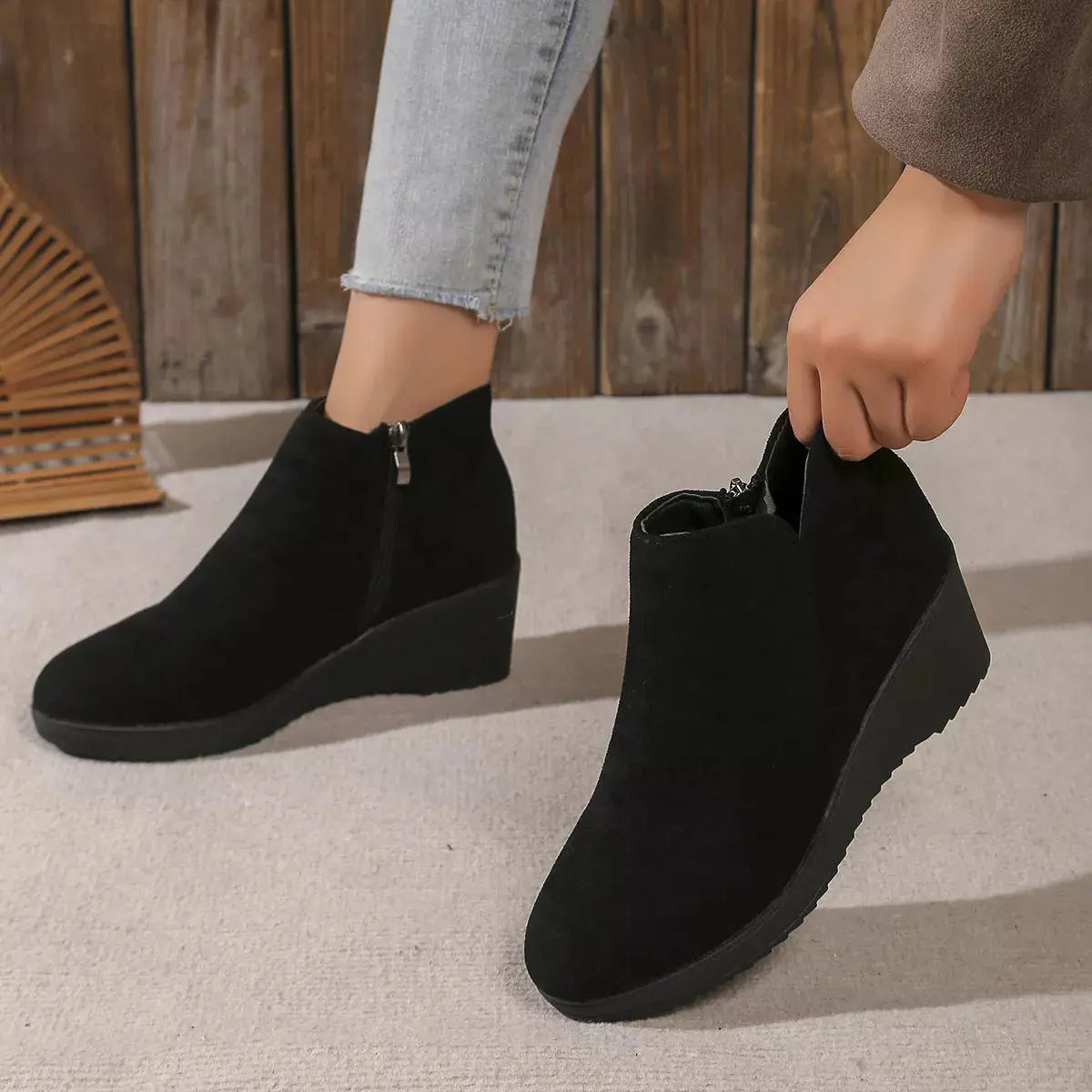 Round Toe Wedge Ankle Boots Simply Love
