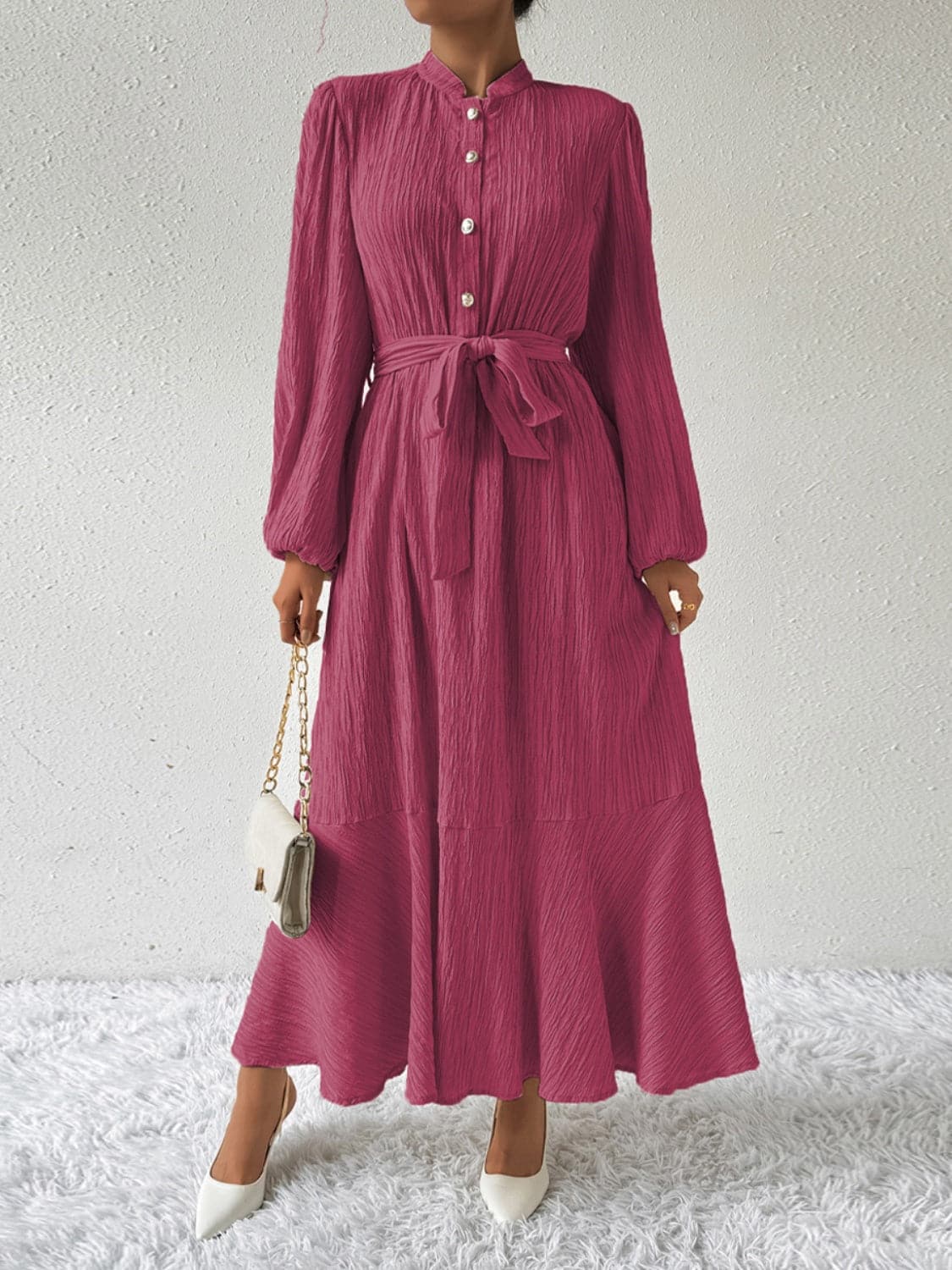 Tie Waist Long Sleeve Dress.