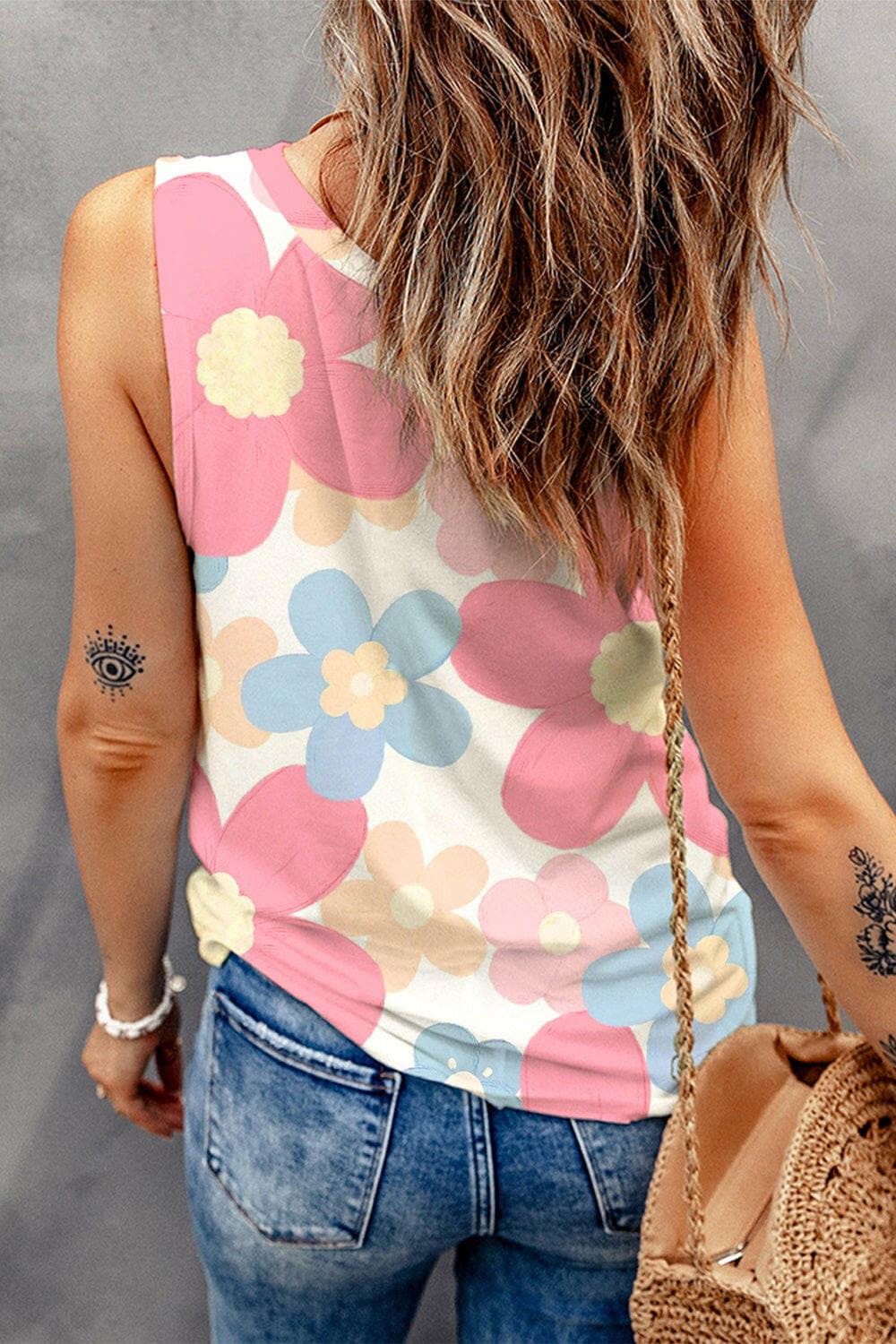 Flower Printed Round Neck Tank.