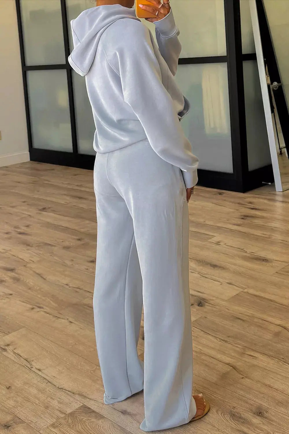Half Zip Thumbhole Sleeve Hoodie and Pants 2pcs Outfit Simply Love