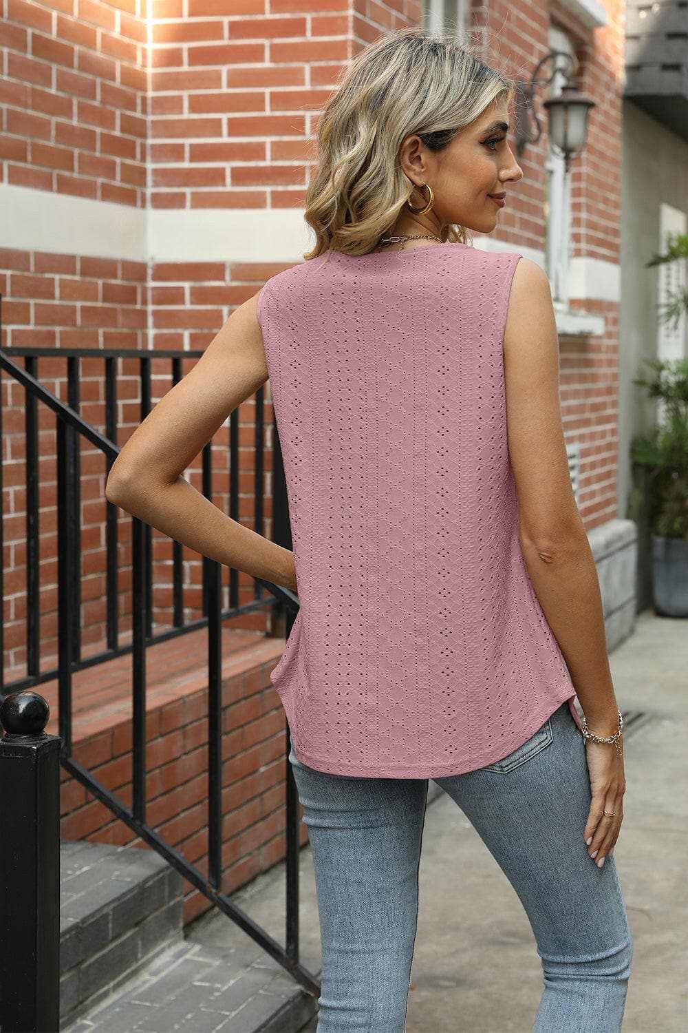 Eyelet Square Neck Tank.