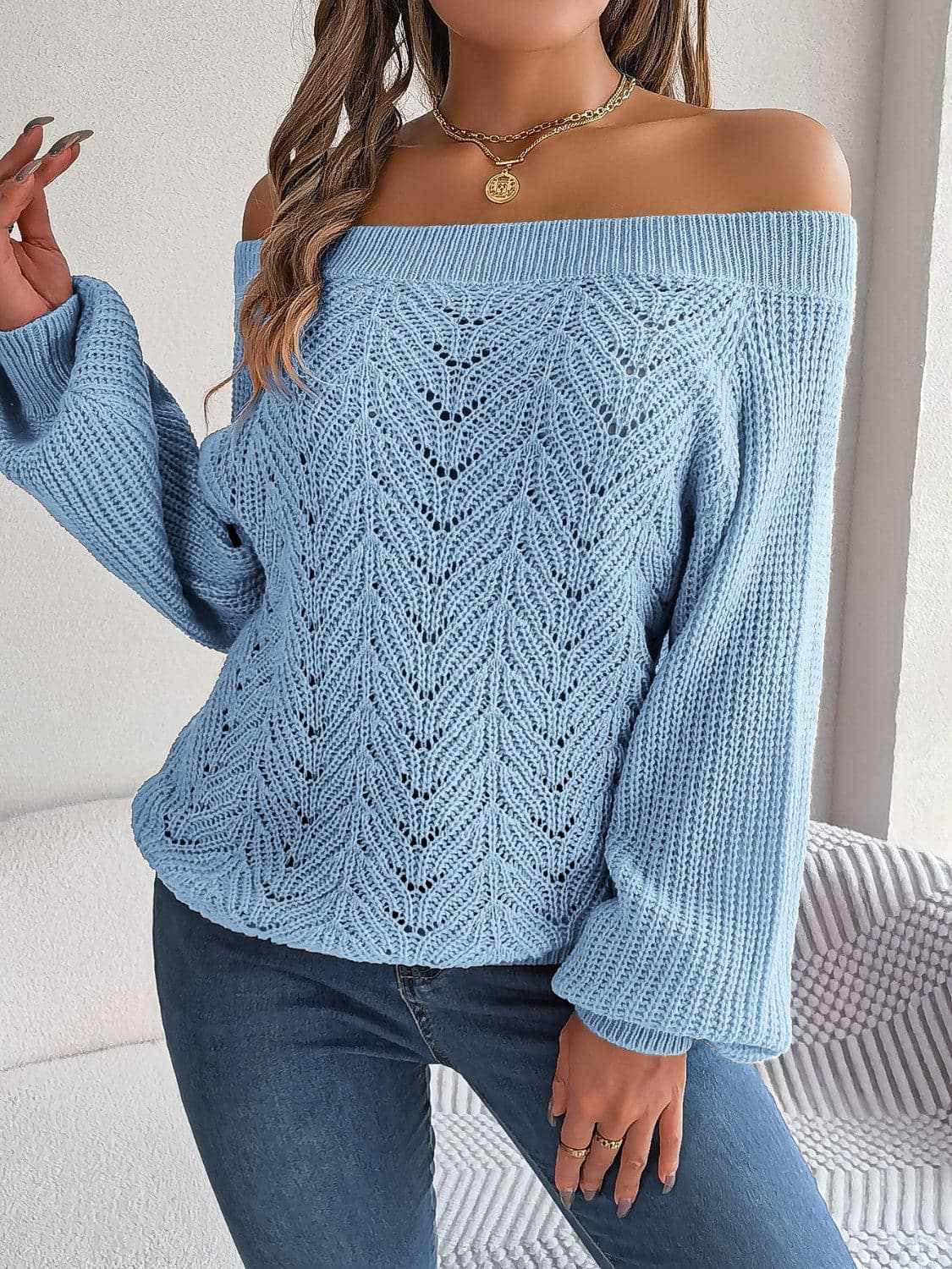 Chic off-shoulder knit sweater - Love Salve 