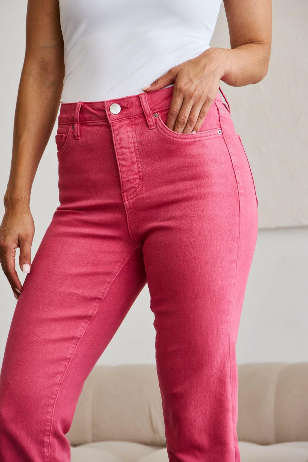 RFM Full Size Tummy Control High Waist Raw Hem Jeans.