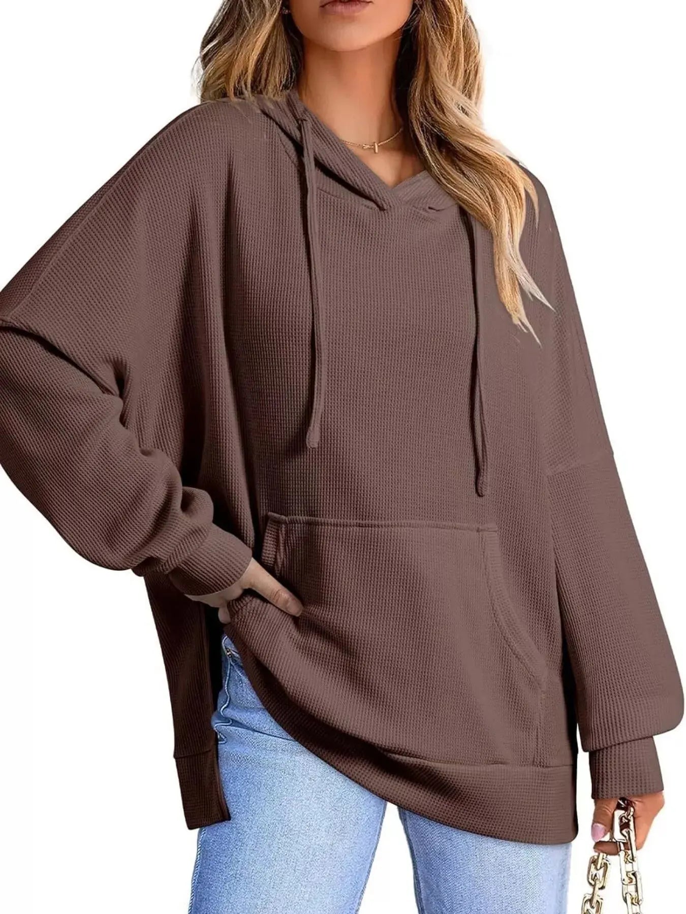 Oversized Drawstring Side Slit Hoodie Simply Love