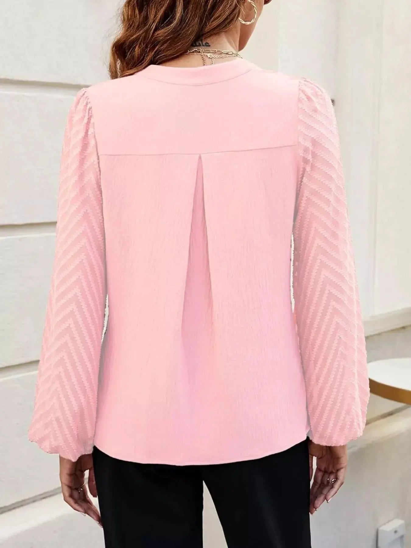 Notched Balloon Sleeve Blouse Simply Love