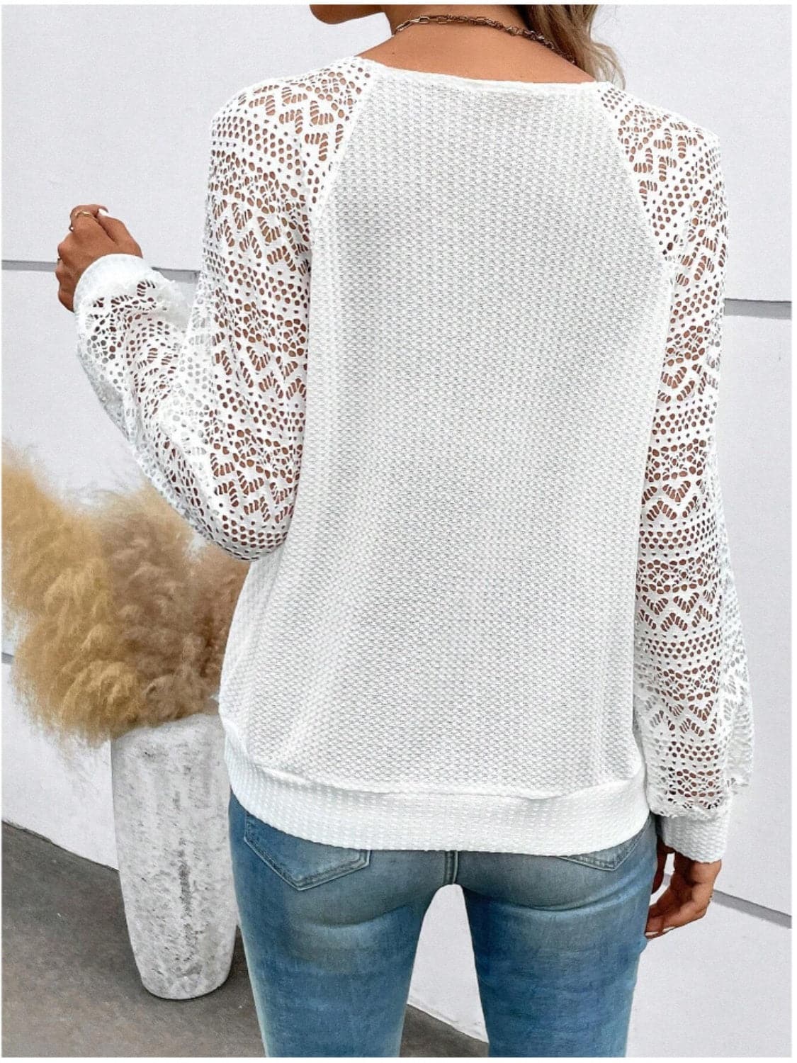 Lace V-Neck Raglan Sleeve Top.