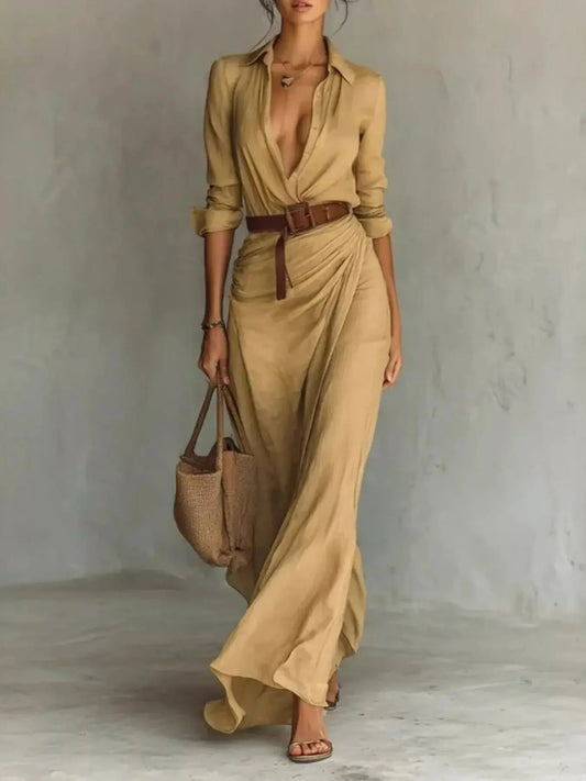 Full Size Ruched Long Sleeve Maxi Dress Plus Size Simply Love
