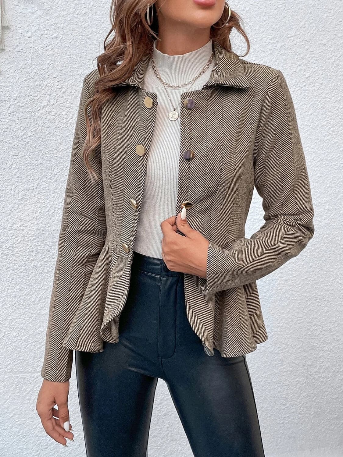 Ruffle Hem Collared Blazer.