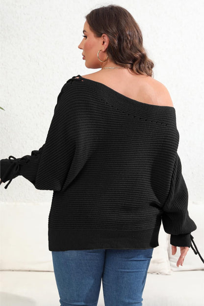 Plus Size One Shoulder Beaded SweaterPattern type: Solid
Style: Casual
Features: Tied
Neckline: One shoulder
Length: Long
Sleeve length: Long sleeves
Sleeve type: Regular sleeves
Material composition: 1Love Salve Shoulder Beaded Sweaterplus