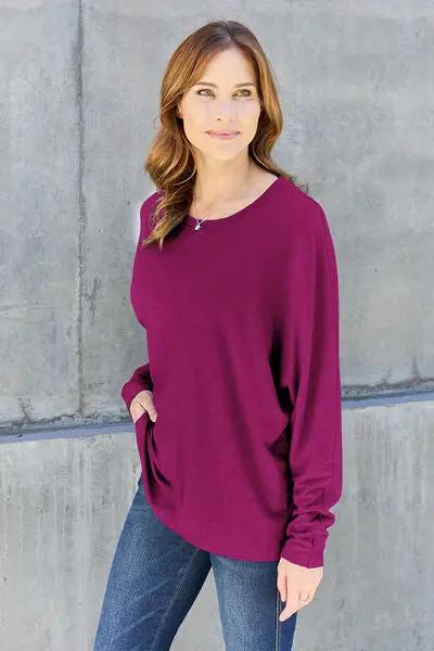 Double Take Full Size Round Neck Long Sleeve T-Shirt - Love Salve