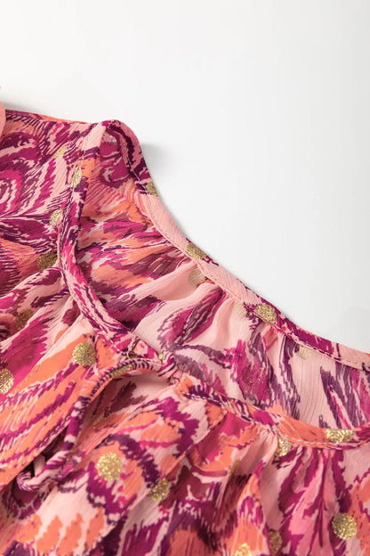 Floral Print Ruffled Puff Short Sleeve Blouse