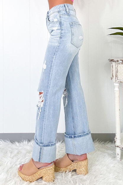 Beau distressed light wash flare jeans with vintage charm