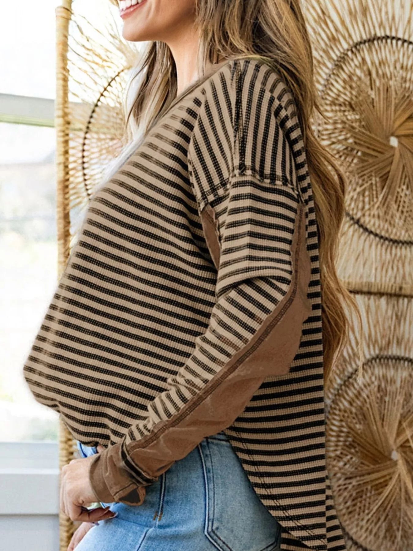 Stripe Thermal Knit Drop Shoulder Casual Top Simply Love