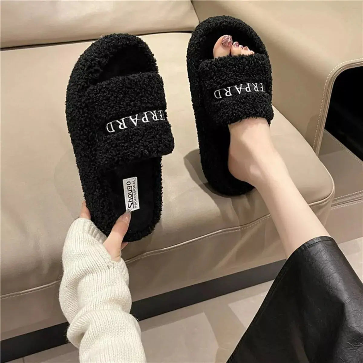 Fuzzy Plush Open Toe Slippers Simply Love