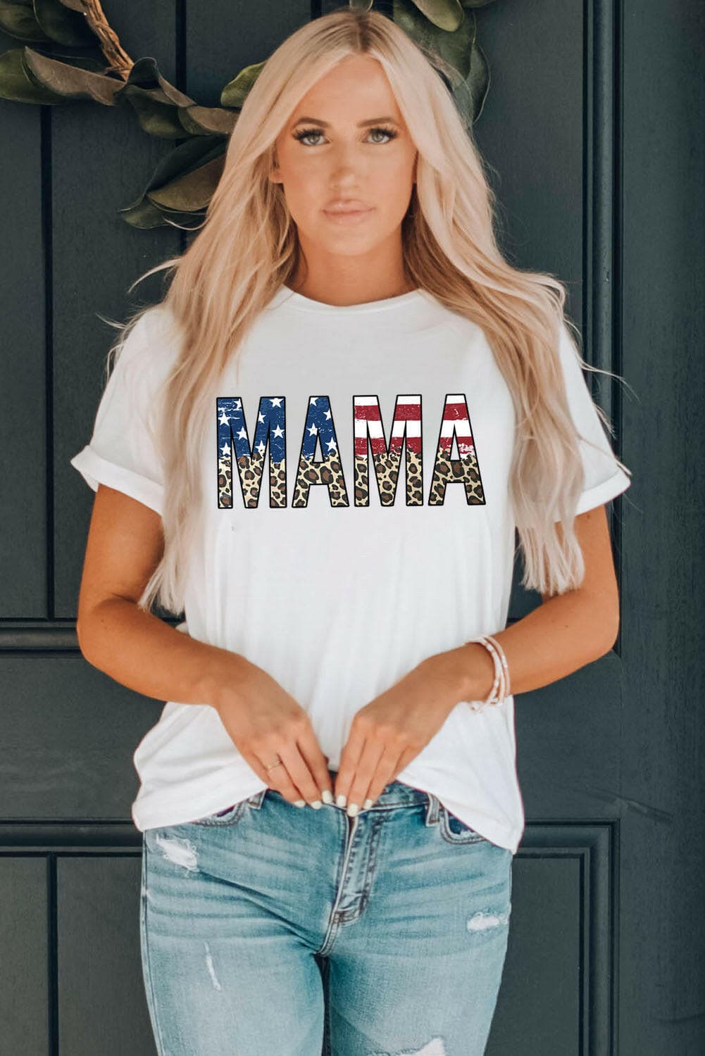 MAMA Round Neck Short Sleeve T-Shirt.