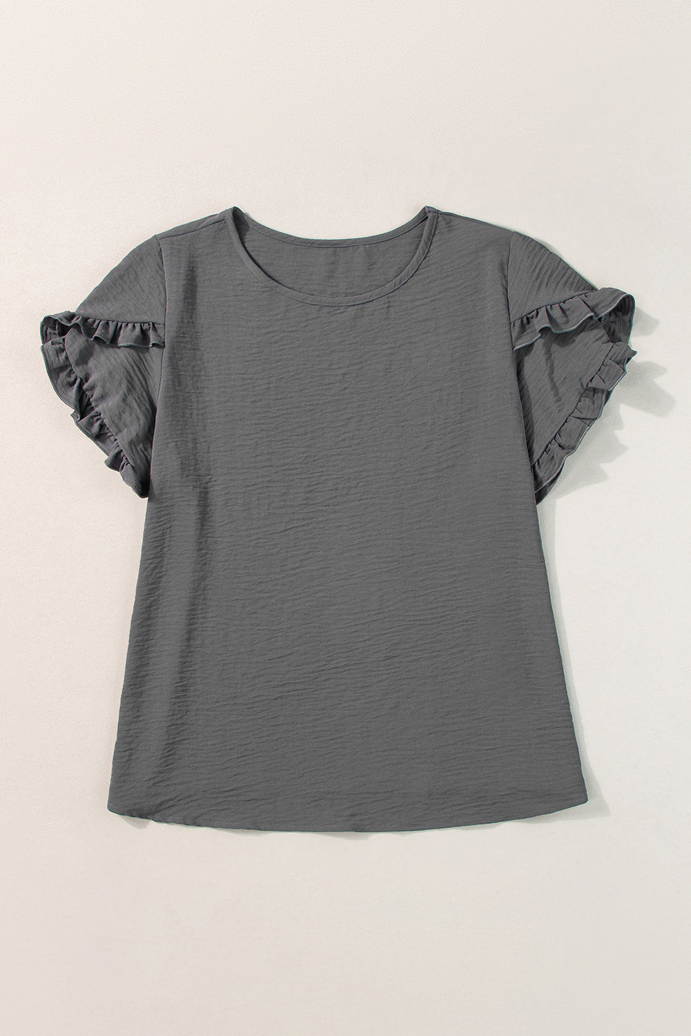 Chic dark grey ruffled plus size top for effortless elegance