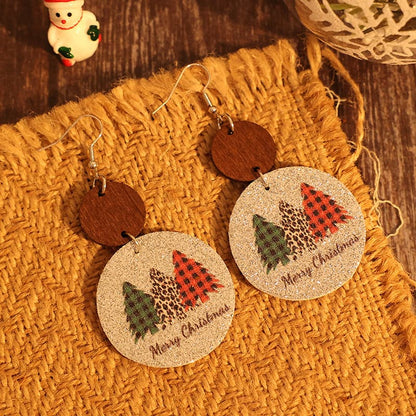 Festive PU leather Christmas tree earrings