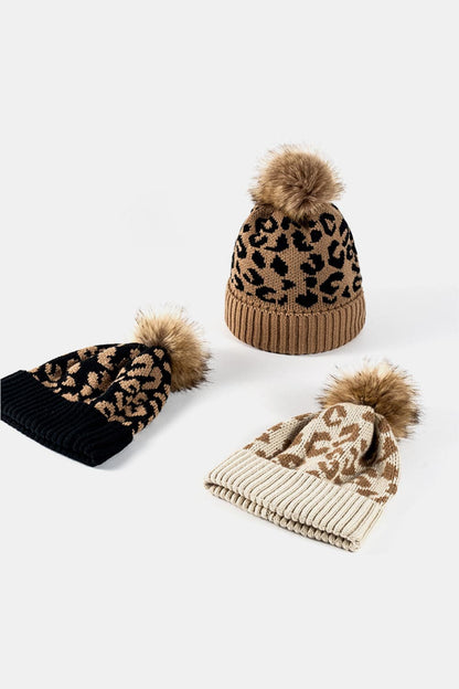 Leopard Pom-Pom Cuffed Beanie.