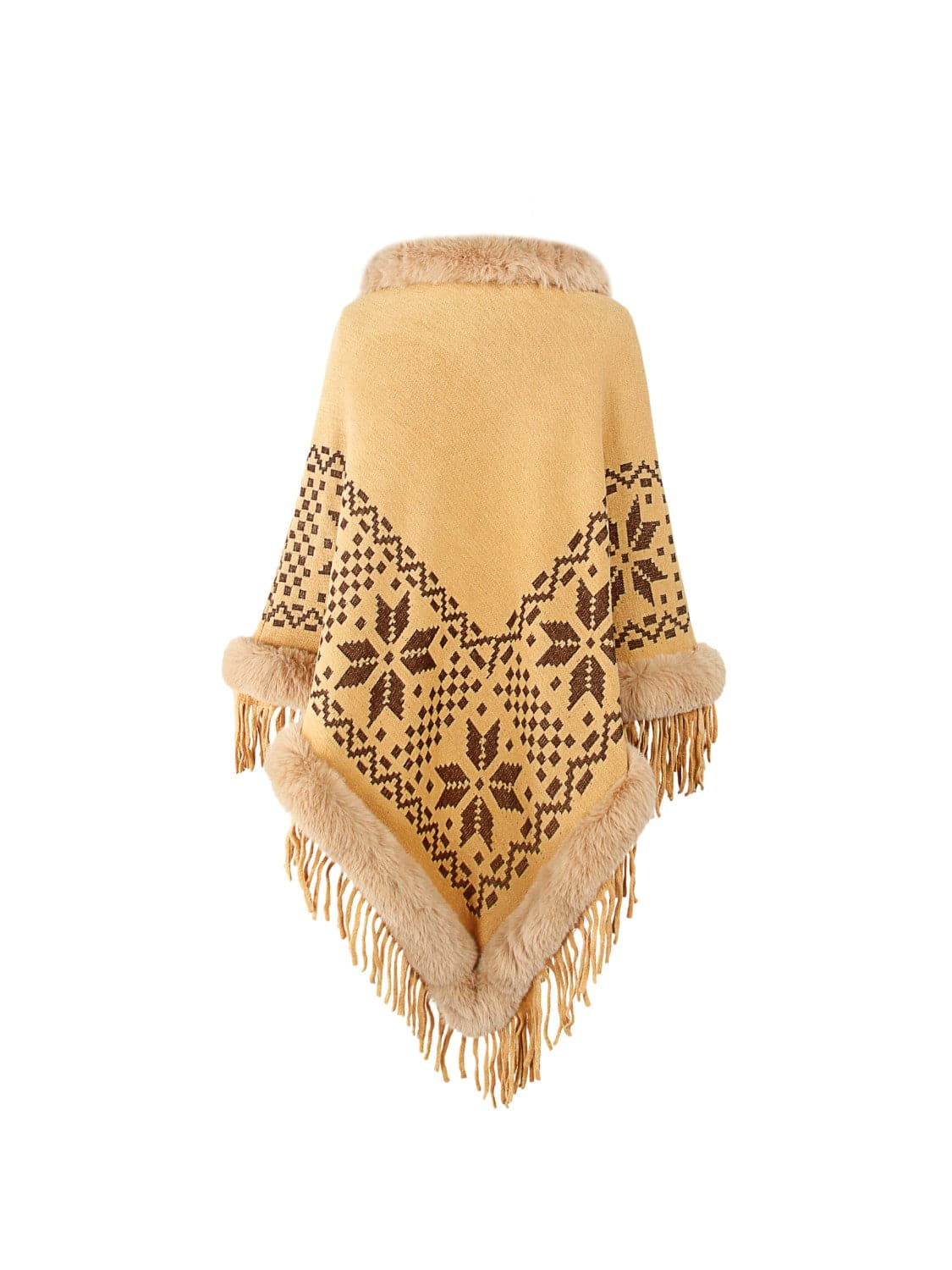 Fringe Geometric Cape Sleeve Poncho.