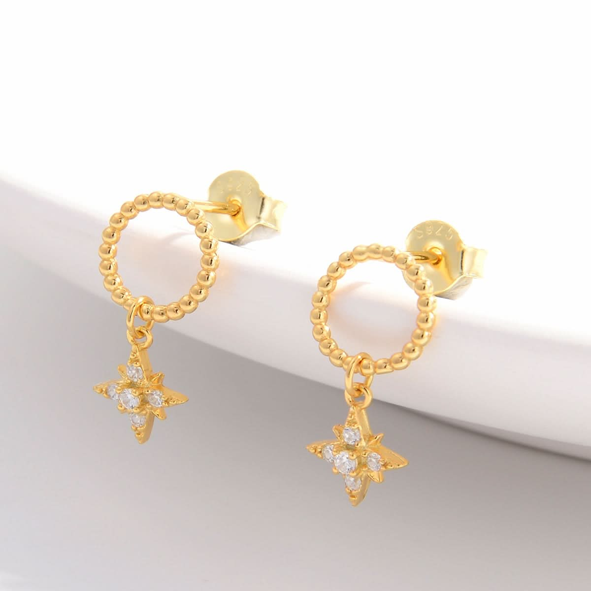 Elegant 18K gold-plated zircon dangle earrings in sterling silver