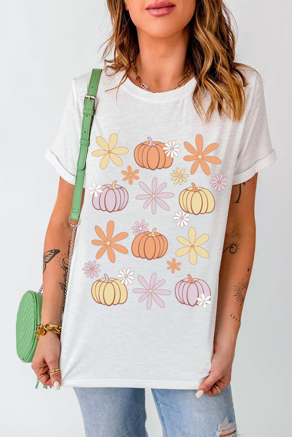 Floral pumpkin graphic short sleeve tee