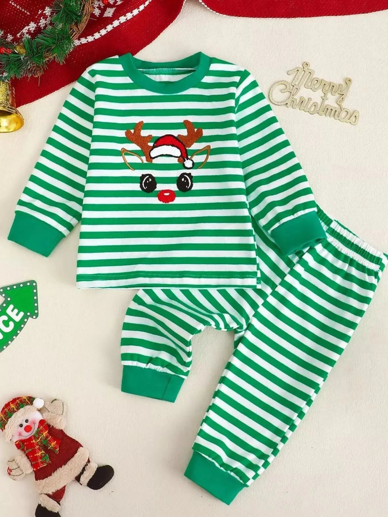 Kids Christmas Striped Pajama Set Two Piece Cotton Comfort Simply Love