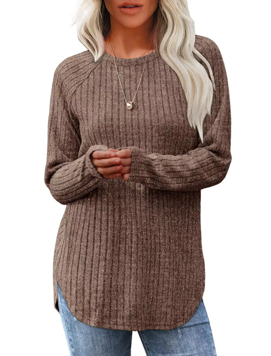 Casual Ribbed Knit Long Sleeve T-Shirt Simply Love