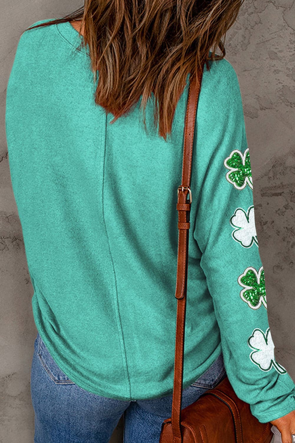 Lucky Clover Sequin Round Neck Sweatshirt.