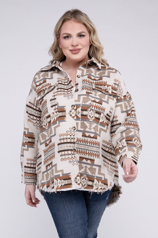 Plus size aztec shacket