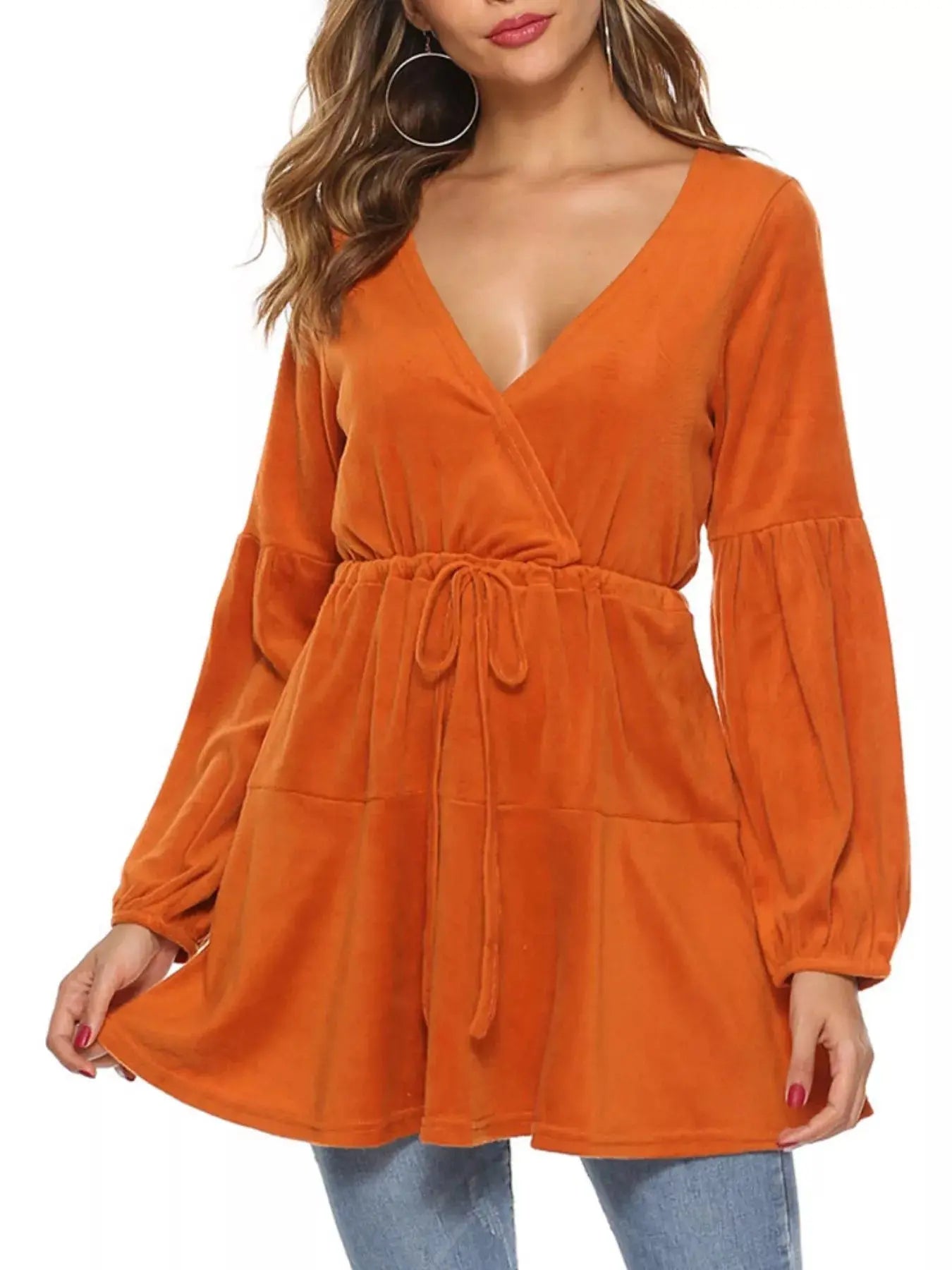 Velvet Long Sleeve Drawstring Blouse Simply Love