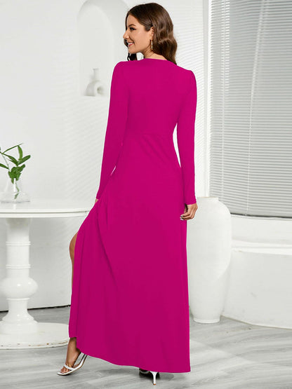 V-Neck Long Sleeve Split Dress.