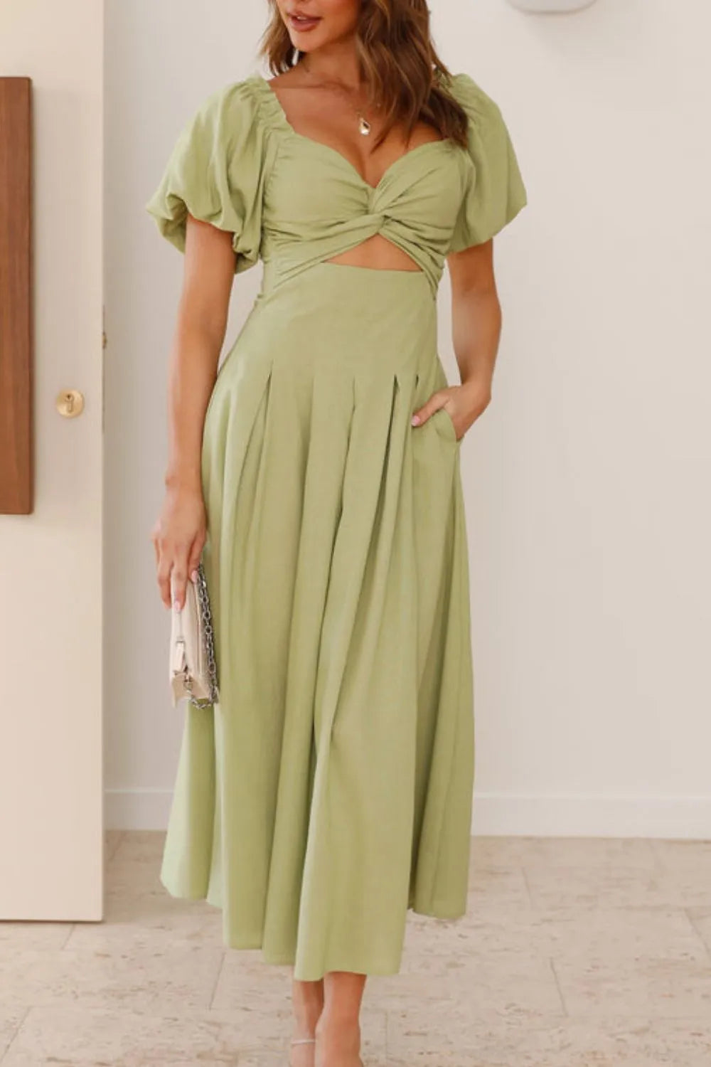 Sweet Serenity Puff Sleeve Midi Dress